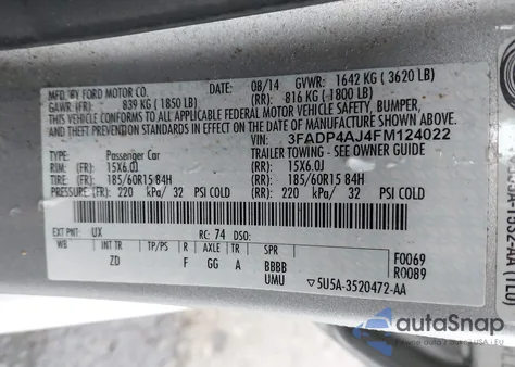 2015 Ford Fiesta S из США, поврежденный, VIN 3FADP4AJ4FM124022